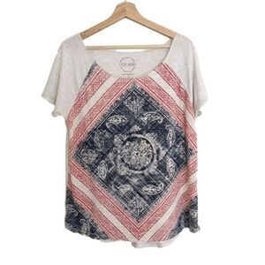 Lucky Brand Handkerchief T-Shirt Womens Size L Paisley Patriotic Americana